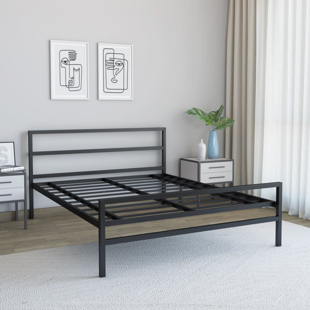 Striker Metal Bed (Black) + ECOAIR Latex Mattress (Queen)