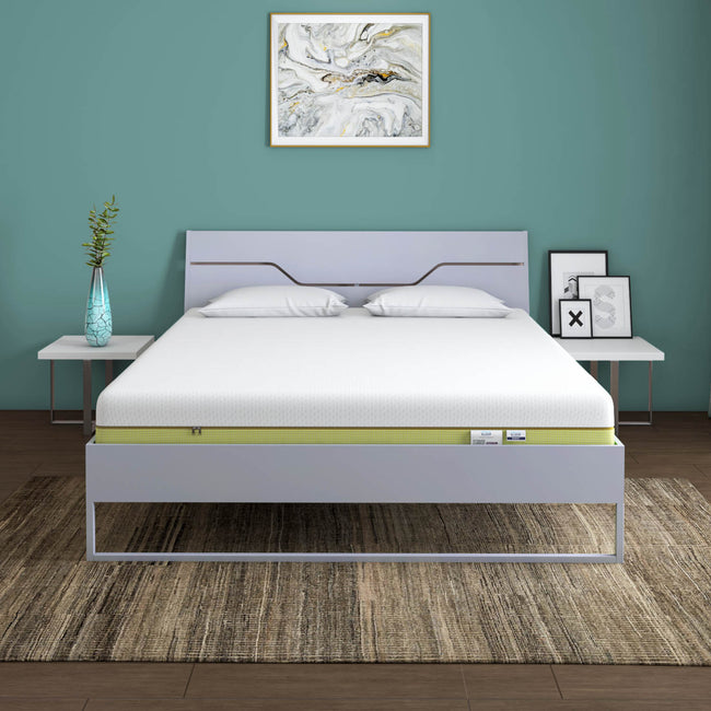 Grande Wood and Metal Hybrid Bed (Grey) + ECOAIR Latex Mattress (Queen)