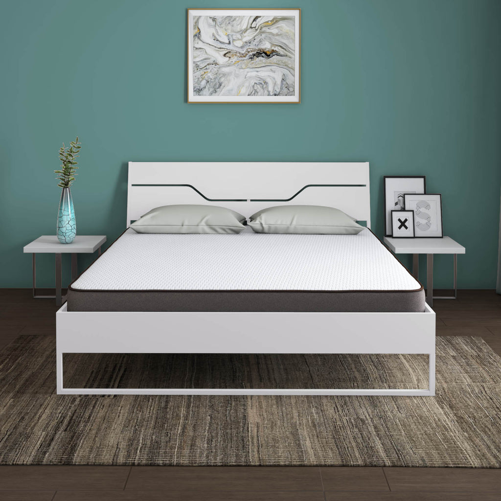 Grande Wood and Metal Hybrid Bed (White) + Lite Dual Comfort Mattress (Queen)