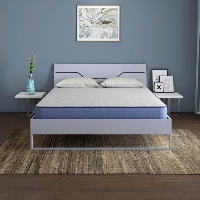 Grande Wood and Metal Hybrid Bed (Grey) + Plus Memory Foam Mattress (Queen)