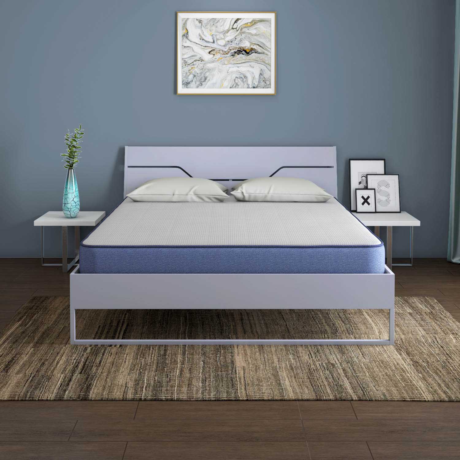 Grande Wood and Metal Hybrid Bed (Grey) + Plus Memory Foam Mattress (King)