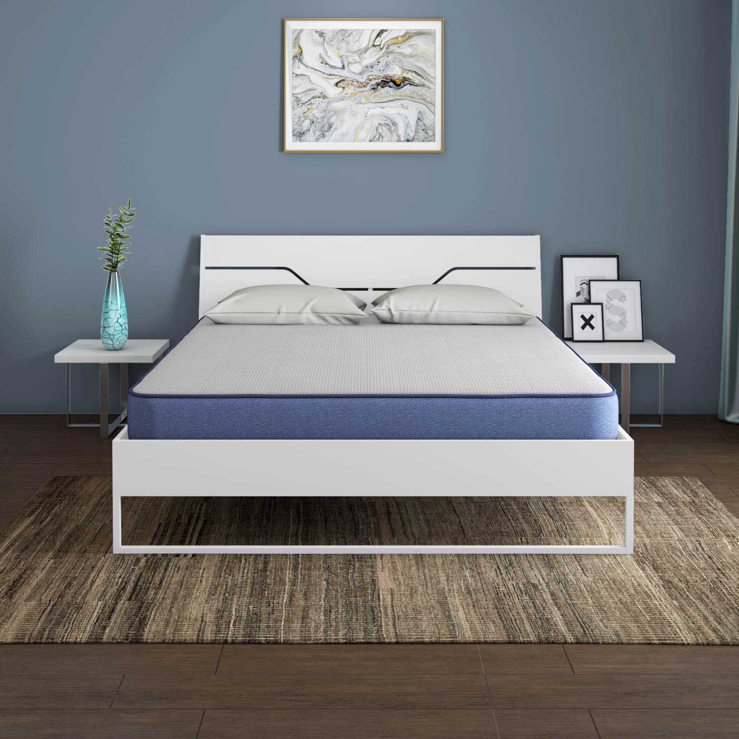 Grande Wood and Metal Hybrid Bed (White) + Plus Memory Foam Mattress (King)