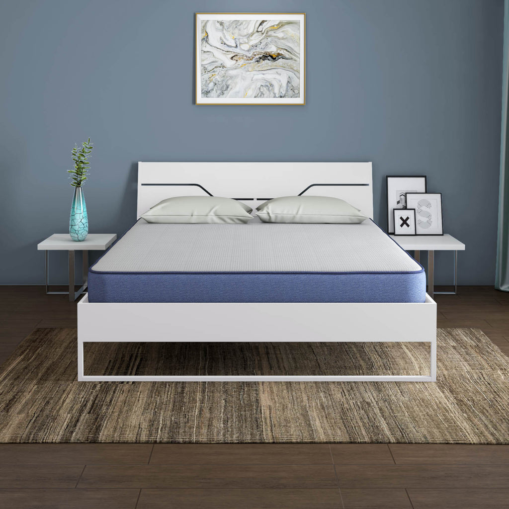 Grande Wood and Metal Hybrid Bed (White) + Plus Memory Foam Mattress (King)