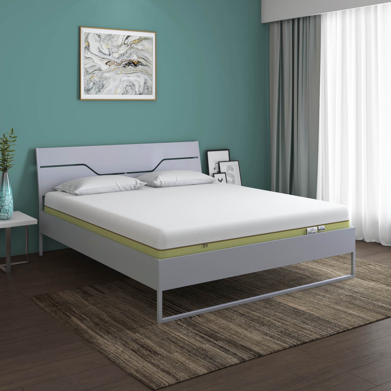 Grande Wood and Metal Hybrid Bed (Grey) + ECOAIR Latex Mattress (King)