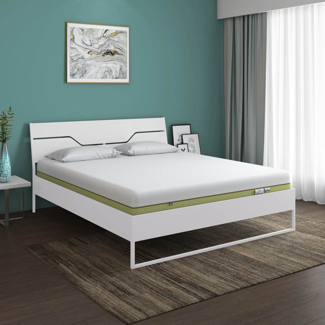 Grande Wood and Metal Hybrid Bed (White) + ECOAIR Latex Mattress (King)