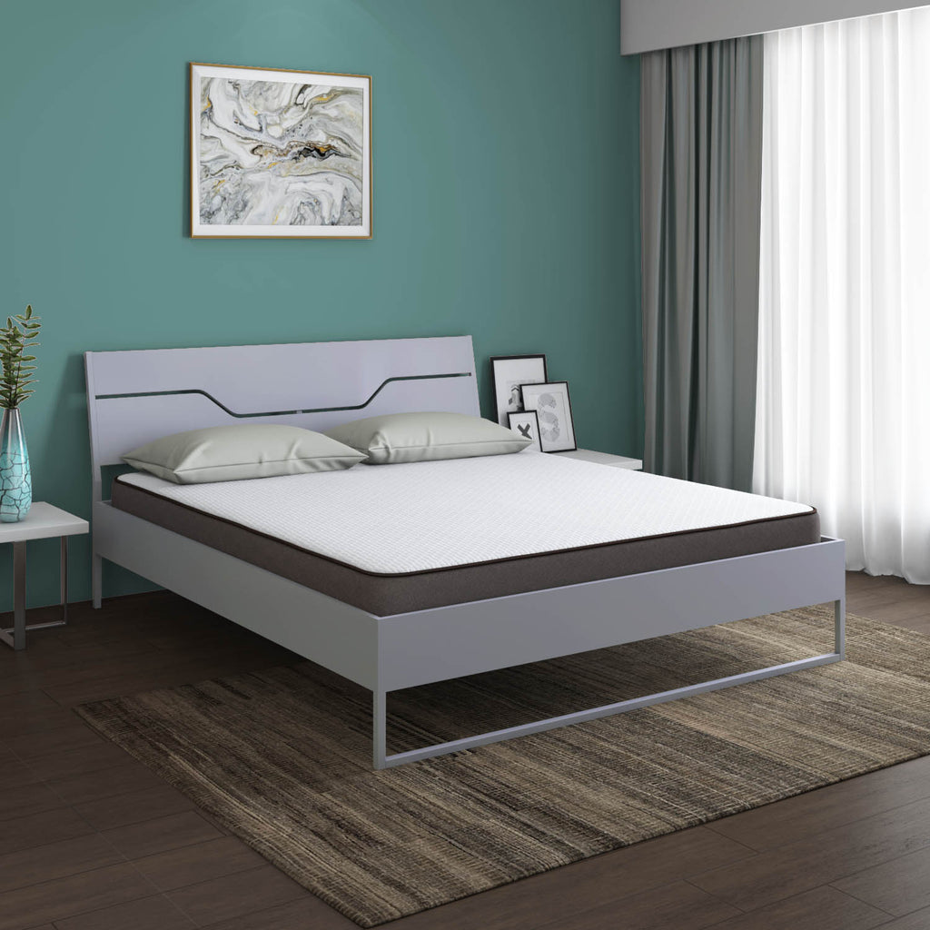 Grande Wood and Metal Hybrid Bed (Grey) + Lite Dual Comfort Mattress (King)