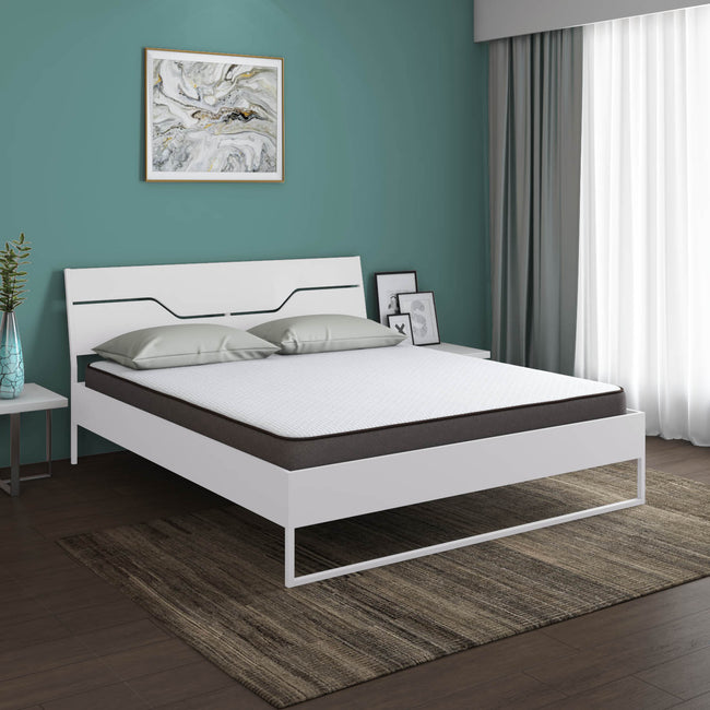 Grande Wood and Metal Hybrid Bed (White) + Lite Dual Comfort Mattress (Queen)