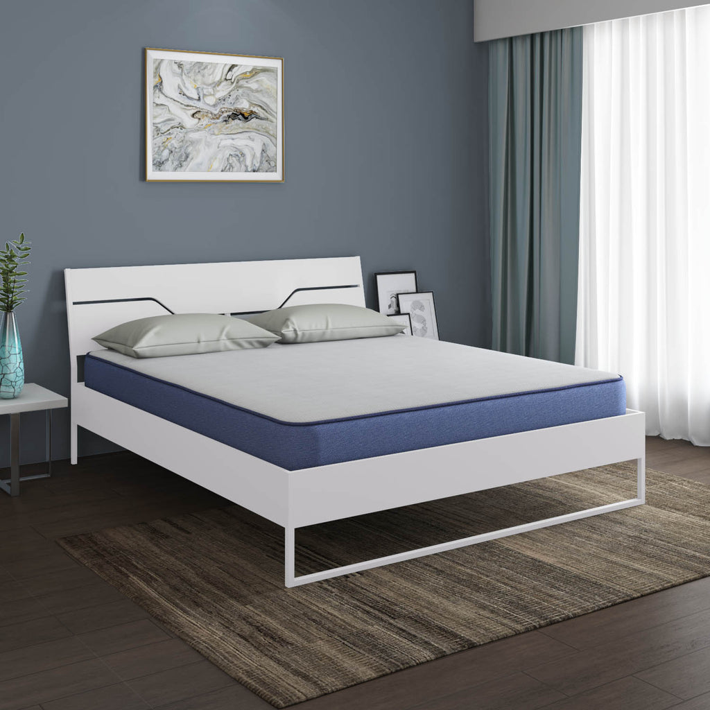 Grande Wood and Metal Hybrid Bed (White) + Plus Memory Foam Mattress (King)