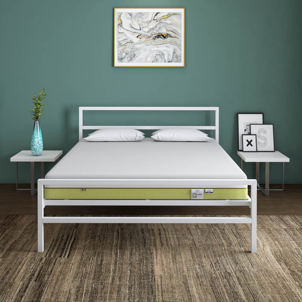 Striker Metal Bed (White) + ECOAIR Latex Mattress (Queen)