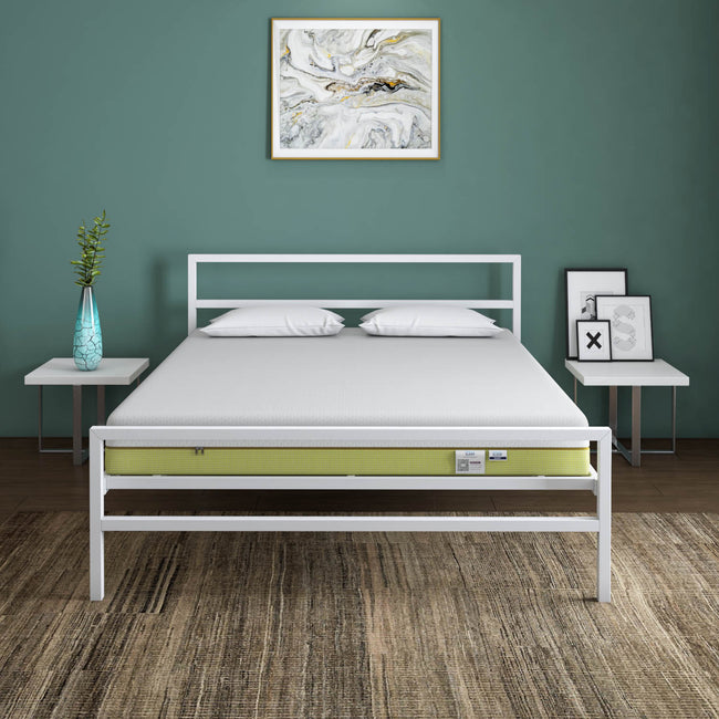 Striker Metal Bed (White) + ECOAIR Latex Mattress (King)