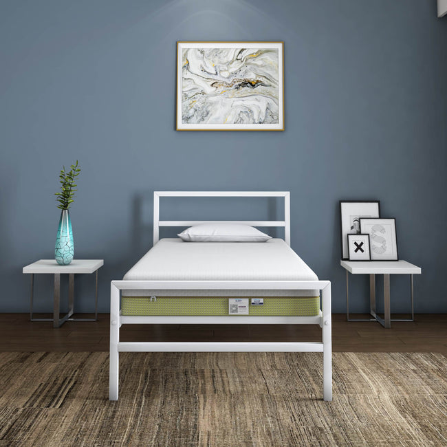 Striker Metal Bed (White) + ECOAIR Latex Mattress (Single)