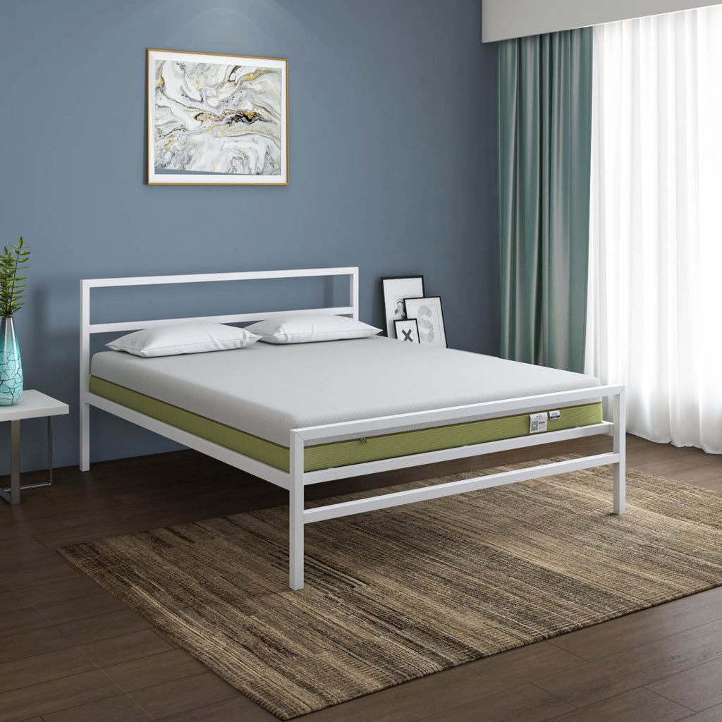 Striker Metal Bed (White) + ECOAIR Latex Mattress (Queen)