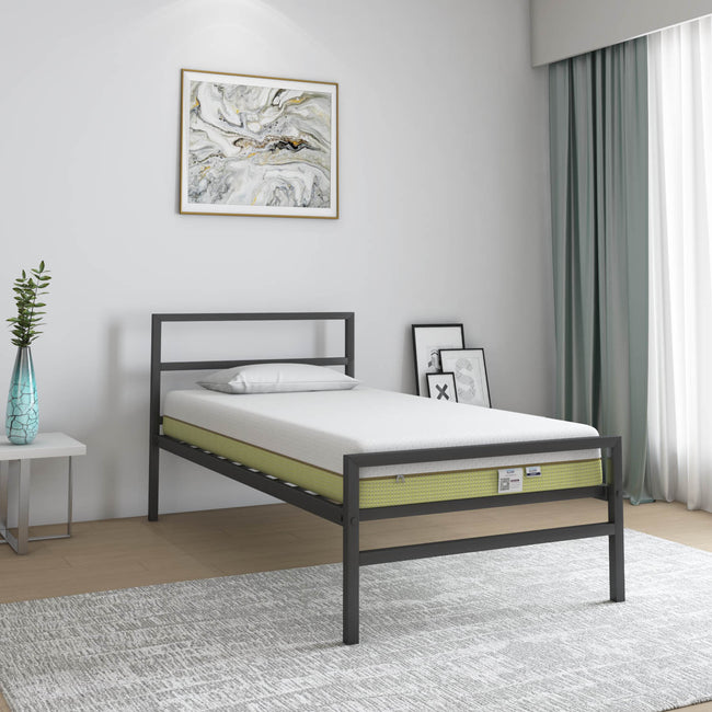 Striker Metal Bed (Black) + ECOAIR Latex Mattress (Single)