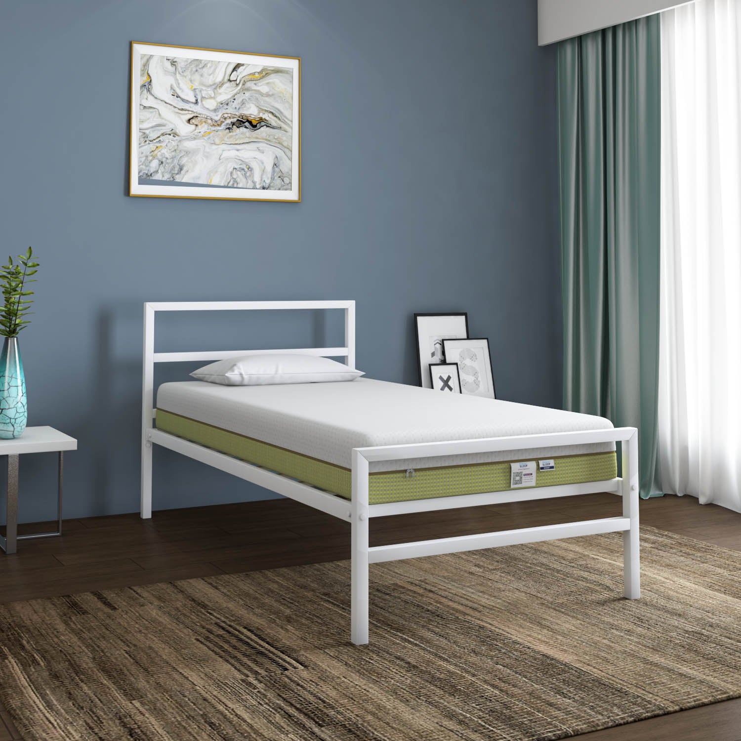 Striker Metal Bed (White) + ECOAIR Latex Mattress (Single)