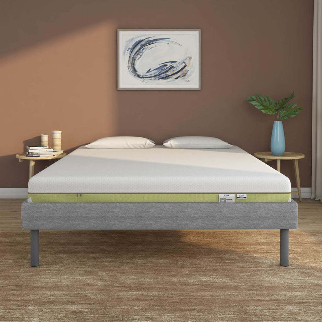 Velvette Upholstered Bed (Grey) + ECOAIR Latex Mattress (King)