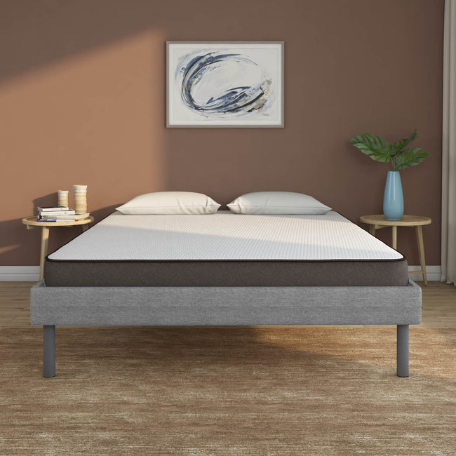 Velvette Upholstered Bed (Grey) + Lite Dual Comfort (Queen)