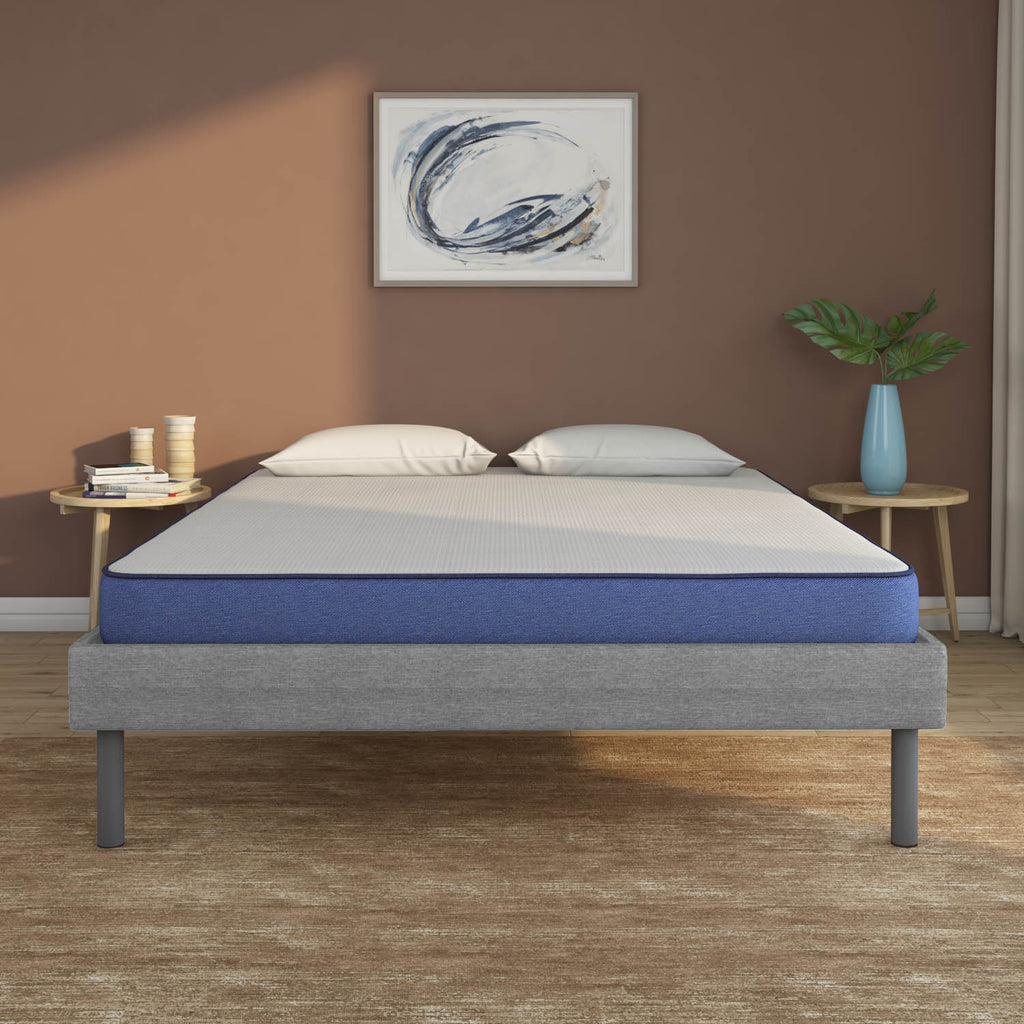 Velvette Upholstered Bed (Grey) + Plus Memory Foam Mattress (King)