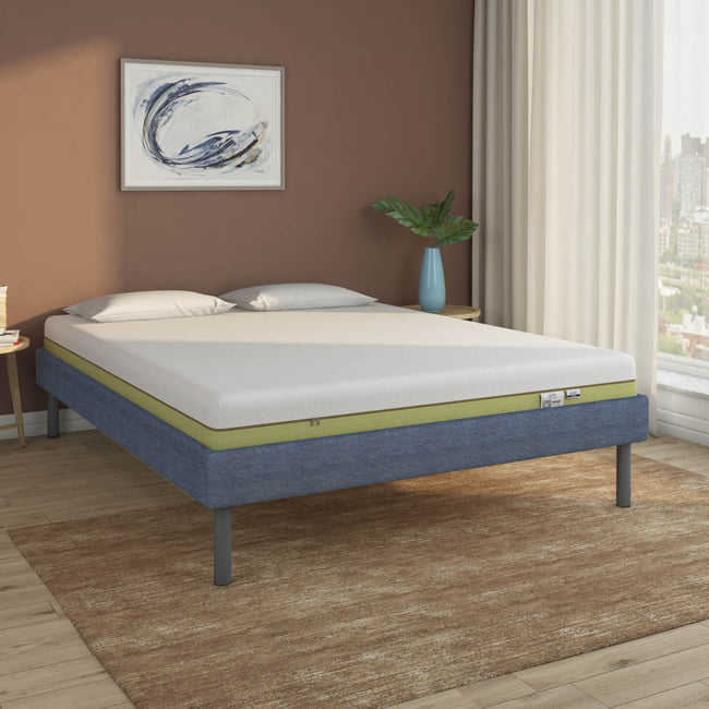 Velvette Upholstered Bed (Blue) + ECOAIR Latex Mattress (King)