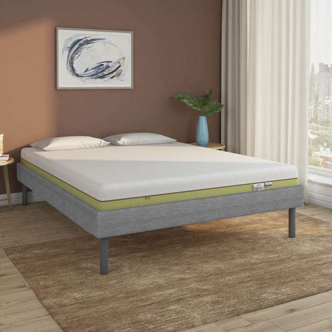 Velvette Upholstered Bed (Grey) + ECOAIR Latex Mattress (Queen)