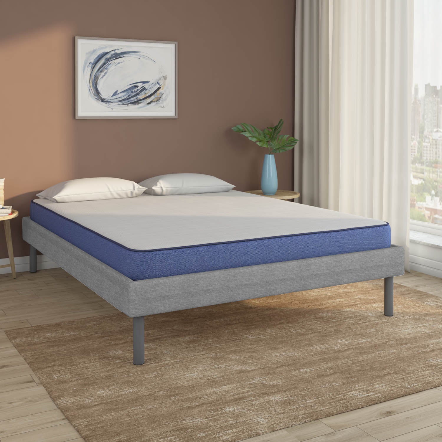 Velvette Upholstered Bed (Grey) + Plus Memory Foam Mattress (King)